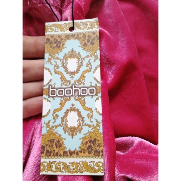 Plus Size Boohoo Velour Plunge Puff Sleeve‎ Skater Dress Hot Pink size 18 - Picture 11 of 12